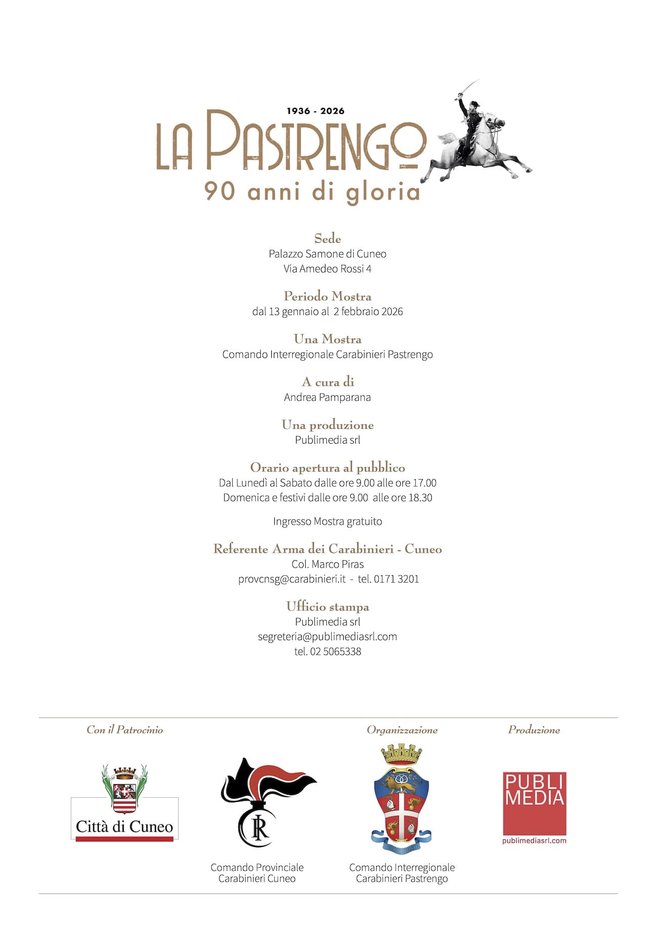 La Pastrengo 90 anni di gloria | Palazzo Samone - Cuneo | 13 Gennaio - 2 Febbraio 2026